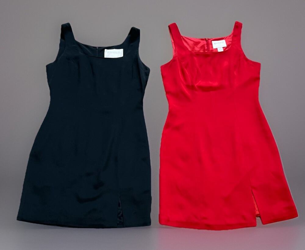 Hugo Buscati lot of 2 Little Black & Red Silk Dress Sheath Shift Womens 6 Luxe